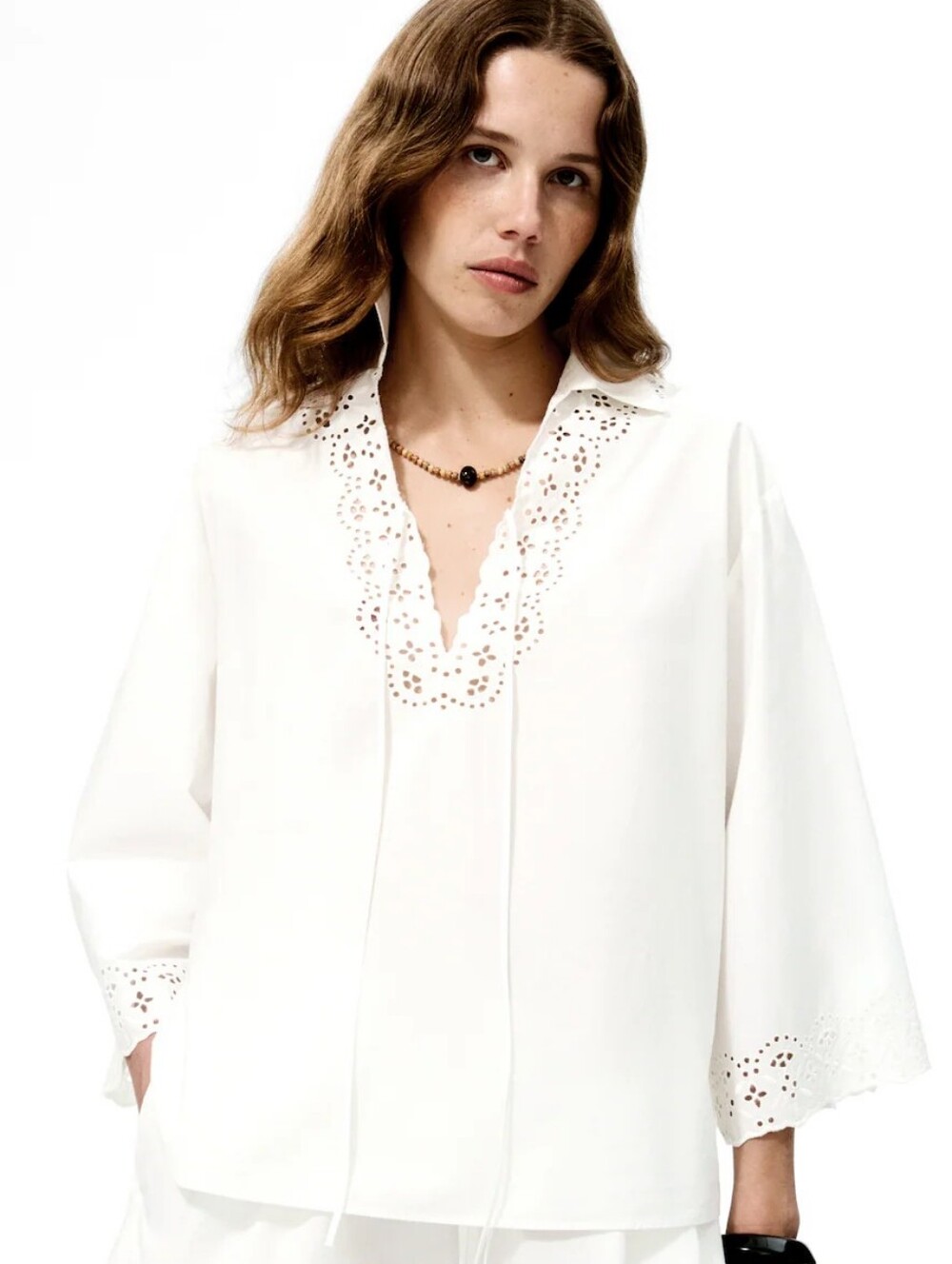 H&M Cotton Pullover Shirt with Eyelet Embroidery